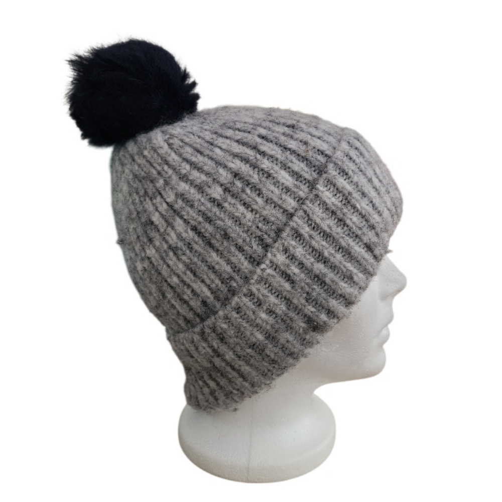 Anthropologie Soft Gray Pick-A-Pom Marled Beanie With Navy Pom Pom